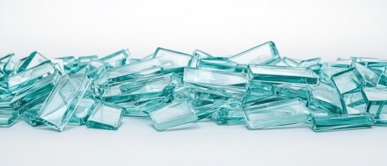 Obraz premium Aqua Rectangular Glass Pieces: A Collection of Translucent Teal Fragments
