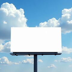 Fototapeta premium Blank billboard against a bright blue sky adorned with fluffy white clouds.