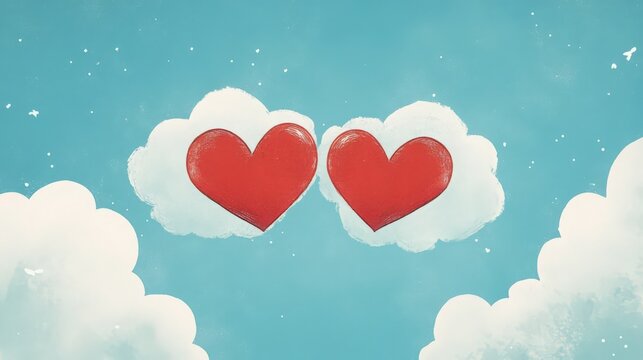 Dreamy hearts floating on clouds conveys love and sweet affection illustration