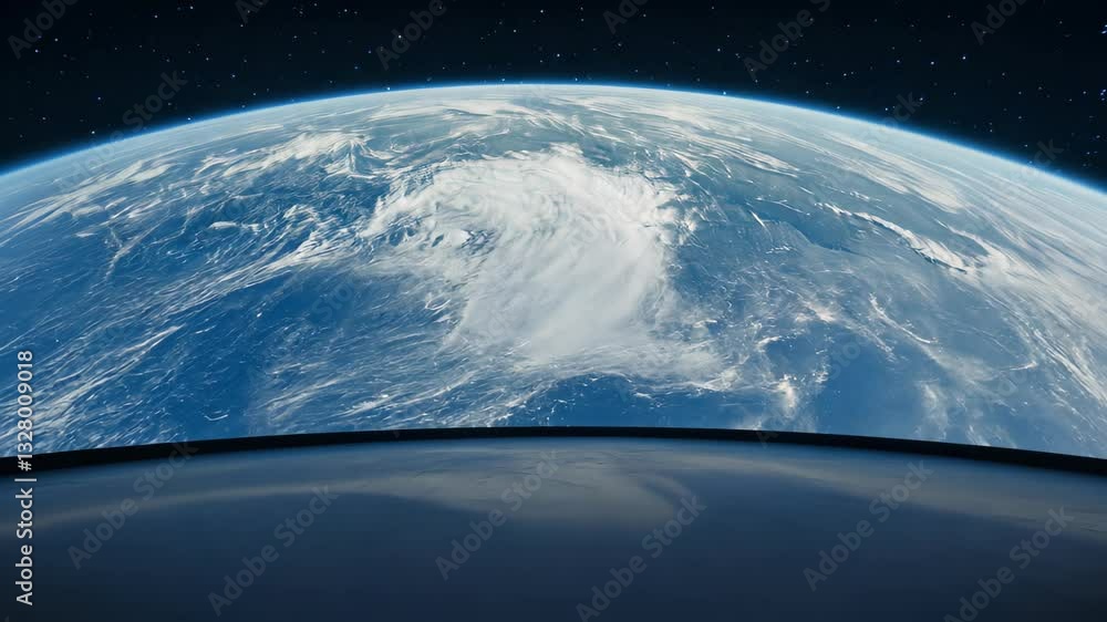 Poster earth viewed from the edge of a spacecraft with stars in the background outer space exploration scen