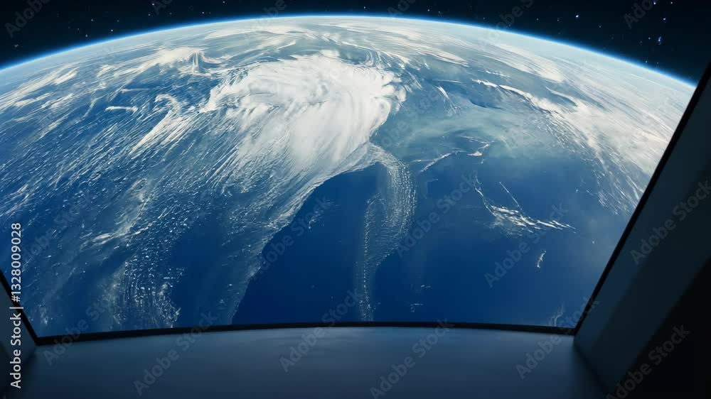 Poster earth viewed from the edge of a spacecraft with stars in the background outer space exploration scen