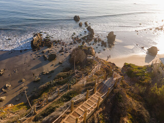 Aerial Beach with Rocks and Waves, California Coast