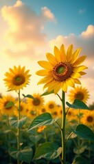 Obraz premium Vibrant sunflower blooming under a clear sky, showcasing nature's beauty and brightness.