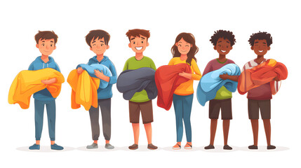 Fototapeta premium Illustration of Volunteers Donating Clothes to Less Fortunate Individuals for Charity