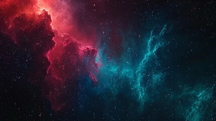 Fototapeta premium Red and teal nebula clouds in space, cosmic dust and stars.
