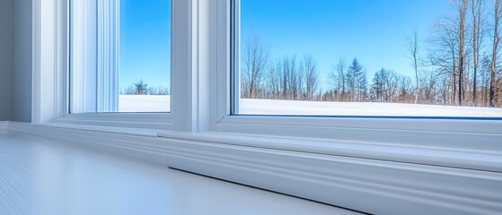 Winter Landscape Seen Through a Modern White Window