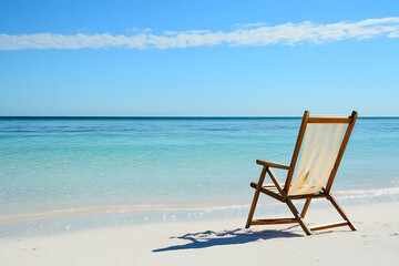 Comfortable beach chair invites effortless relaxation and lazy seaside moments under the warm summer sun