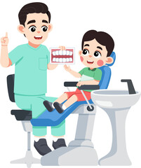 a Dentist Explaining about Teeth to a Kid on Dental Patient Chair
