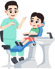 a Dentist Explaining about Teeth to a Kid on Dental Patient Chair