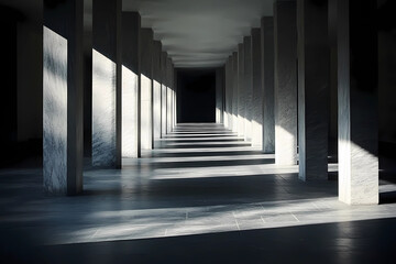 Fototapeta premium Vivid bright sunlight creates dramatic shadows over an expansive empty landscape, evoking striking visual contrasts