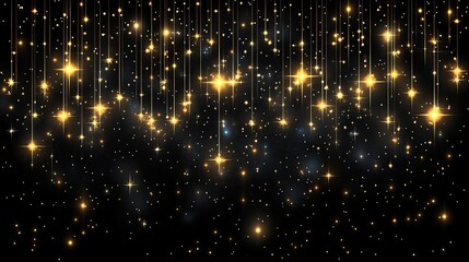 Naklejka premium Golden stars and lights cascading on a black backdrop