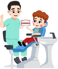a Dentist Explaining about Teeth to a Kid on Dental Patient Chair