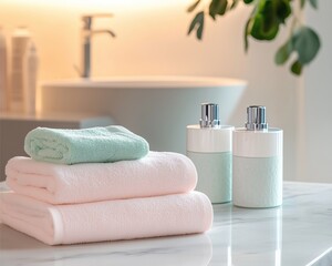 Relaxing spa essentials modern bathroom photography serene environment close-up view luxury concept