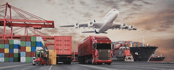 Global Logistics and Transportation Scene - 3D Rendering Illustration..