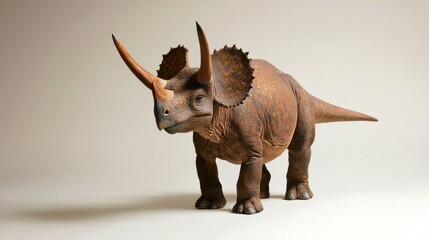 Realistic Model of a Triceratops Dinosaur on Neutral Background