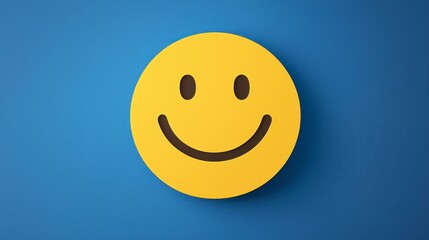 Fototapeta premium Yellow Smiley Face on Blue Background Minimalist 3D Design