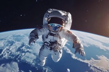 Astronaut Floating in Space with Earth in Background
