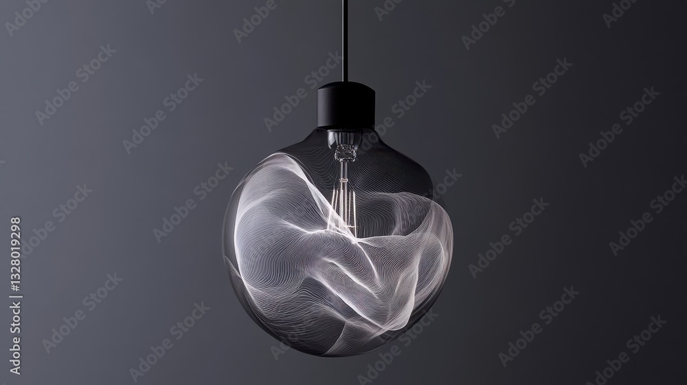 Poster a modern designed light bulb with abstract white patterns displayed