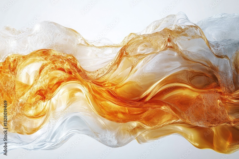 Aufkleber Abstract swirl of golden liquid creating dynamic wave patterns with a smooth and glossy surface under soft lighting