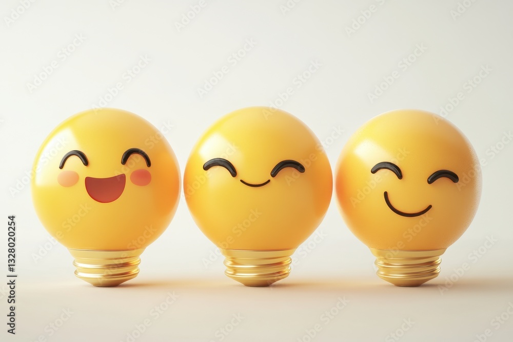 Poster smiling light bulb illustration with cheerful expression in bright yellow on a warm background