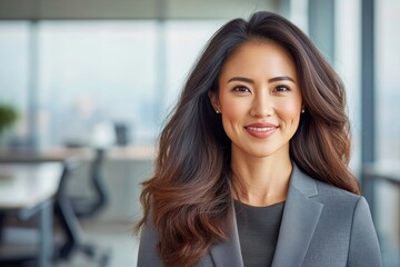 Confident Middle-Aged Asian Chinese Business woman in Modern Office