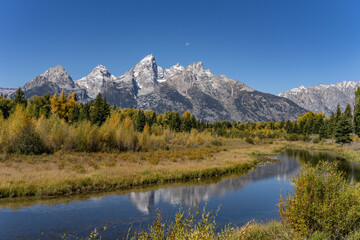 Schwabacher Landing / Snake River, Grand Teton National Park, Wyoming. Teton Range is Fault-block mountains. The Snake River is a major river in the interior Pacific Northwest region of the US	