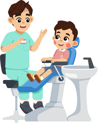 a Dentist Explaining about Teeth to a Kid on Dental Patient Chair