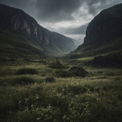 Obraz premium The Valley of Lost Echoes – In a remote valley, sound behaves strangely. Voices return minutes after they are spoken, and some echoes do not belong to anyone.