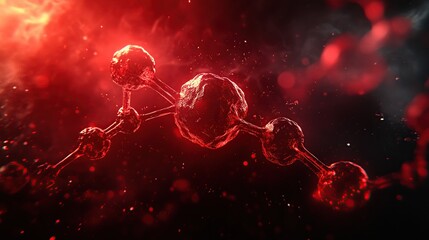 Red molecular structure in glowing, fiery backdrop