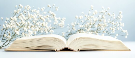 Open Book with White Flowers: A Serene Reading Moment