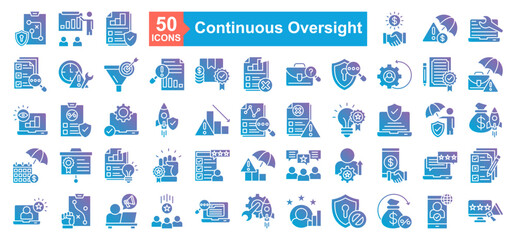 Continuous Oversight And Reliability Icon Sheet Planning, Availability, Strategy, Presentation, Reliability, Payment, Failure, Maintenance, Evaluation, Time Alert, Target, Degradation, Failure