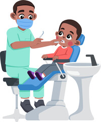 a Dentist Examine Kid’s Teeth on Dental Patient Chair