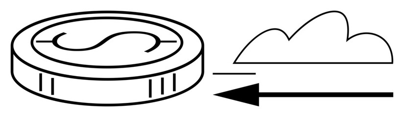 Dollar coin paired with a direction arrow and cloud form representing digital transactions, financial growth, and innovation. Ideal for fintech, online payment, digital economy, banking
