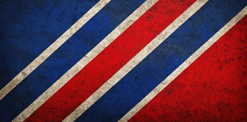 Diagonal stripes in red blue and white create a visual pattern