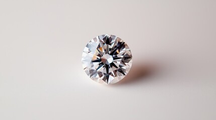 Sparkling Round Diamond on Soft White Background, Close-Up View