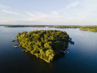 Forest-Covered Island in Lake Minnetonka: Aerial View on a Serene Summer Day