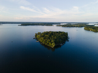 Forest-Covered Island in Lake Minnetonka: Aerial View on a Serene Summer Day