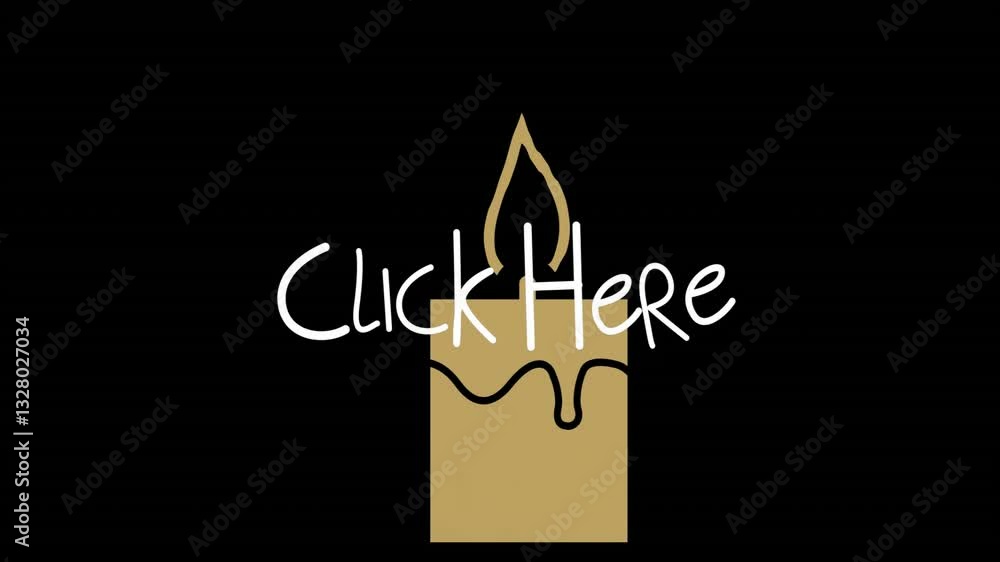 Poster click here text with stylized candle animation on black background