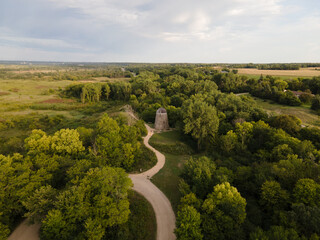 Aerial view of a road in Minnesota during summer, Minneopa state park 
