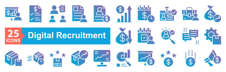 Digital Recruitment Icon Sheet Meeting , Approval, Conference, Curriculum, Resume, Chart, Schedule, Id Card, Portfolio, Advantage, Cost, Appointment, Recruitment, Interview, Management, Productivity