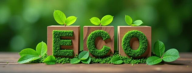 Green Moss "ECO" Letters with Sprouts. Environmental Concept. Perfect for content of environmental protection, ecology, sustainable living