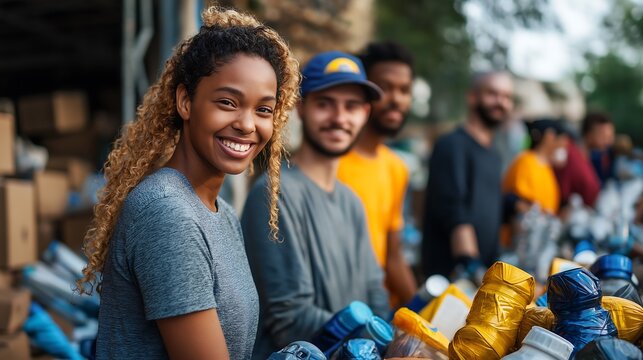 Happy Diverse Volunteers Recycling Plastic Bottles
