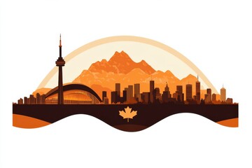 Abstract Skyline of Toronto with Mountain and Maple Leaf Design
