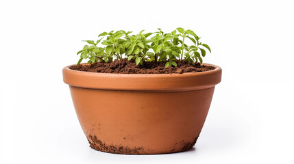 Fototapeta premium Young Oregano Plants in Terracotta Pot Studio Shot