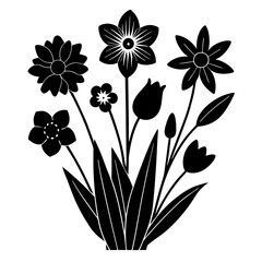 Spring Flowers Black Vector Illustration