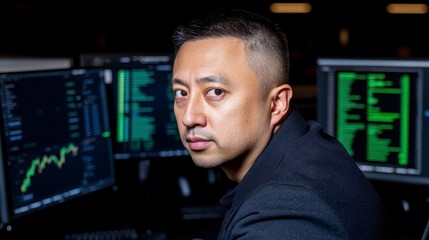 Fototapeta premium Business Professional Analyzing Stock Market Data at Computer Desk