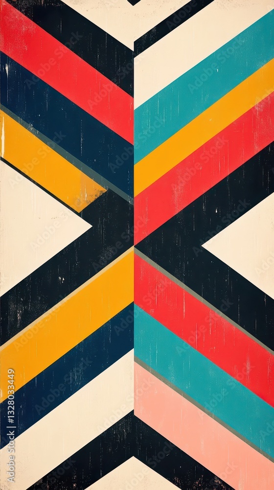 Poster a symmetrical artwork featuring colorful diagonal and vertical lines