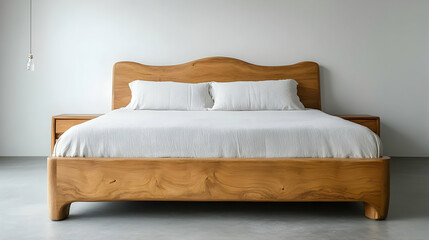 Modern Bedroom with Wooden Bed and Concrete Floor