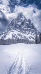 Majestic Winter Peak: A Snowy Path to the Summit