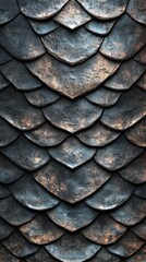 Fototapeta premium Metallic armor scales arranged in a layered repetitive pattern